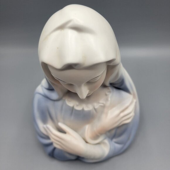 Vintage Enesco Japan Virgin Mary Ceramic Bust Figurine Blue White Religious Deco - Picture 12 of 14